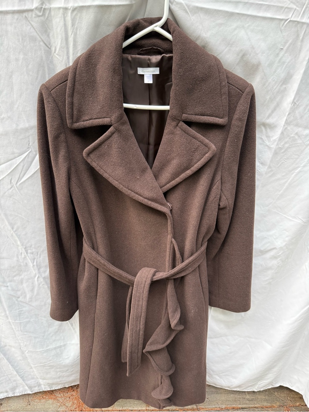 Garnet Hill Brown Wool-Blend Belted Trench Coat